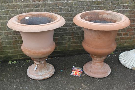 Pair large reconsituted stone urns